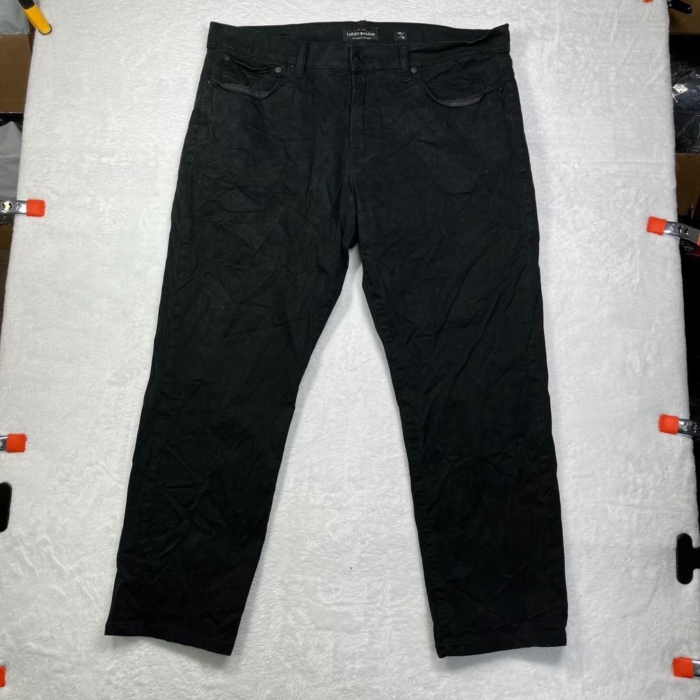 Lucky Brand 121 Slim Jeans Mens 40/32 Black Denim Cotton‎ High Rise Straight Leg